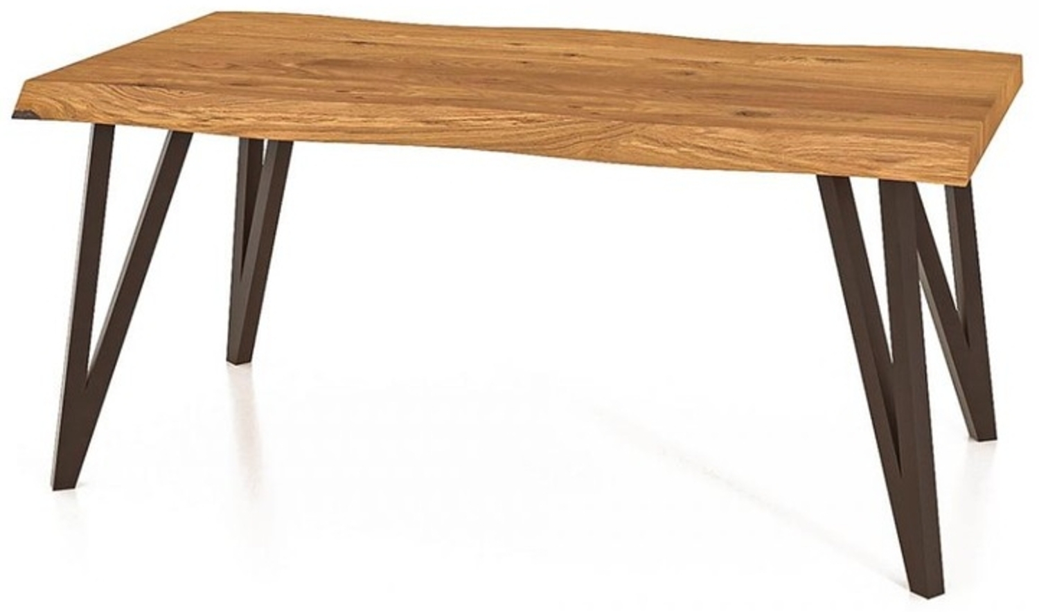 Couchtisch Rolo aus Wildeiche massiv 60x80x48 mit Baumkanten und Metallbeinen Bild 1