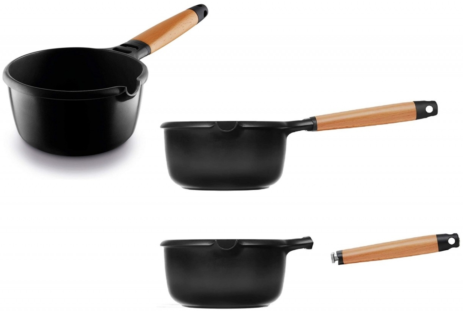 Castey Kochtopf Stielkasserolle Ø 18cm Zedernholzgriff Induktion Griff abnehmbar Bild 1