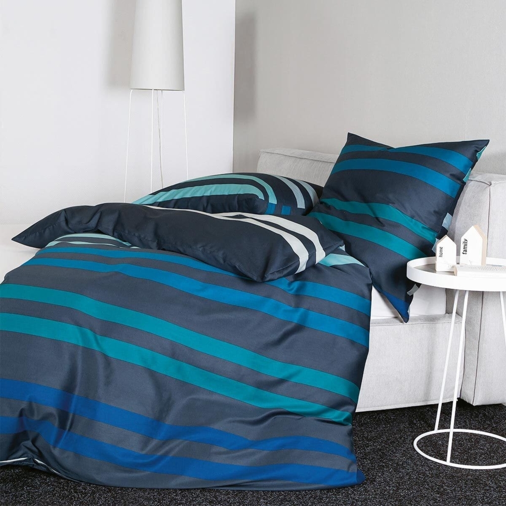 Janine Mako-Satin Bettwäsche 200 x 200 cm + 2 x 80 x 80 3 teilig J. D. 87099-02-620 denimblau Bild 1