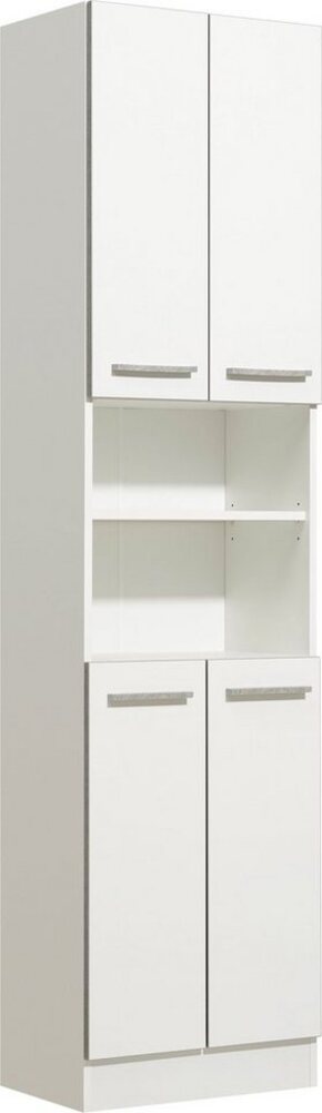 Saphir Hochschrank Quickset 953 Badschrank 50 cm breit, 4 Türen, Nische, 3 Einlegeböden Badezimmer-Hochschrank, Weiß Glanz, Griffe in Betonoptik Bild 1