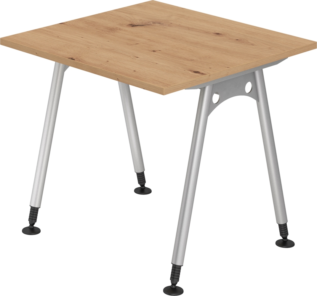 bümö manuell höhenverstellbarer Schreibtisch 80x80 cm in Asteiche - PC Tisch höhenverstellbar & klein, höhenverstellbarer Tisch Büro, kleiner Computertisch verstellbar, A-Serie, AS-08-R Bild 1