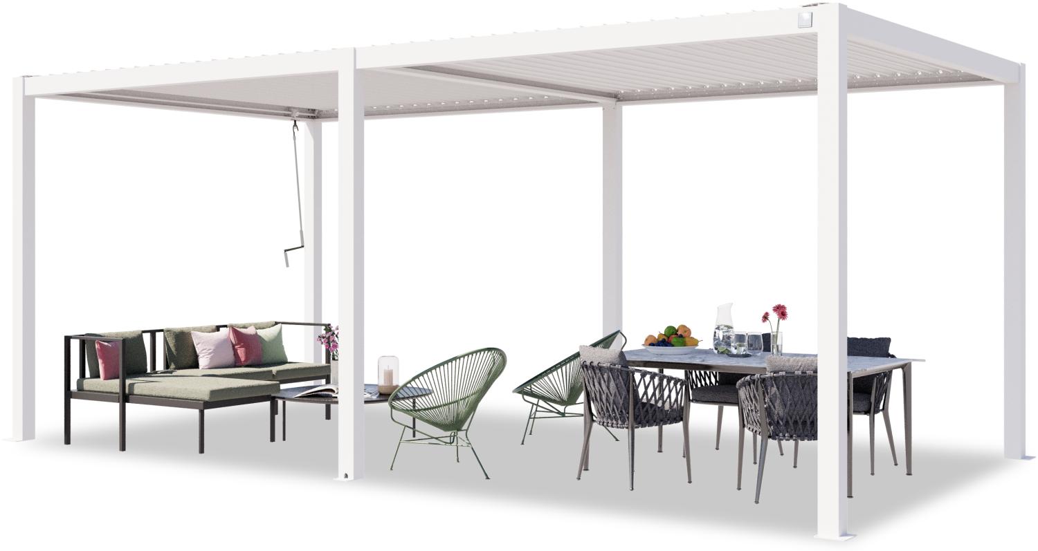 PRIMEYARD Pergola 3x6 m Aluminium-Pfosten mit Lamellendach aus Stahl weiße Terrassenüberdachung Bild 1