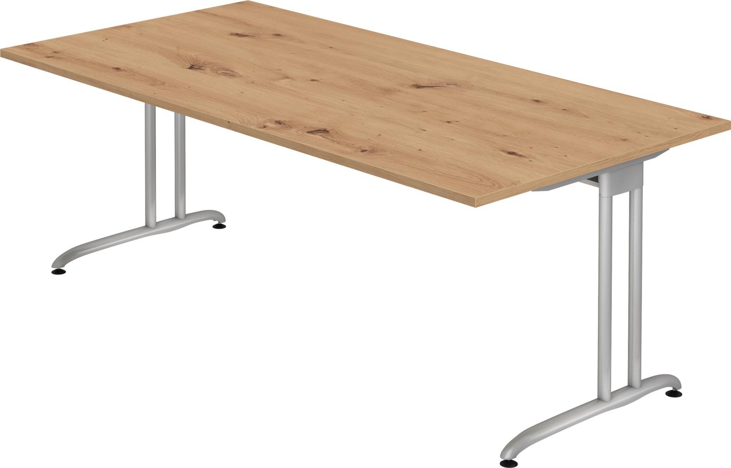 bümö® Schreibtisch B-Serie stabile Premium Qualität, Tischplatte 200 x 100 cm in Asteiche, Gestell in silber Bild 1