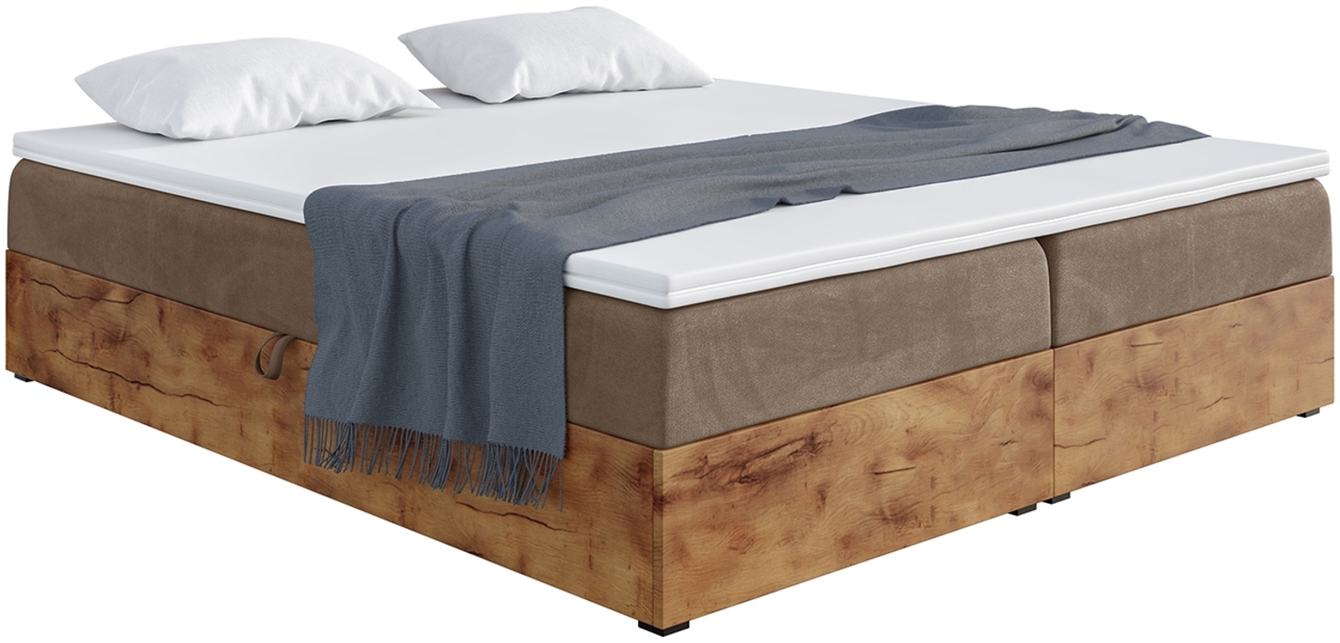 MEBLINI Boxspringbett LOFTY BOX 200x200 cm mit Bettkasten - H3/Braun Samt Polsterbett - Doppelbett mit Topper & Taschenfederkern-Matratze Bild 1