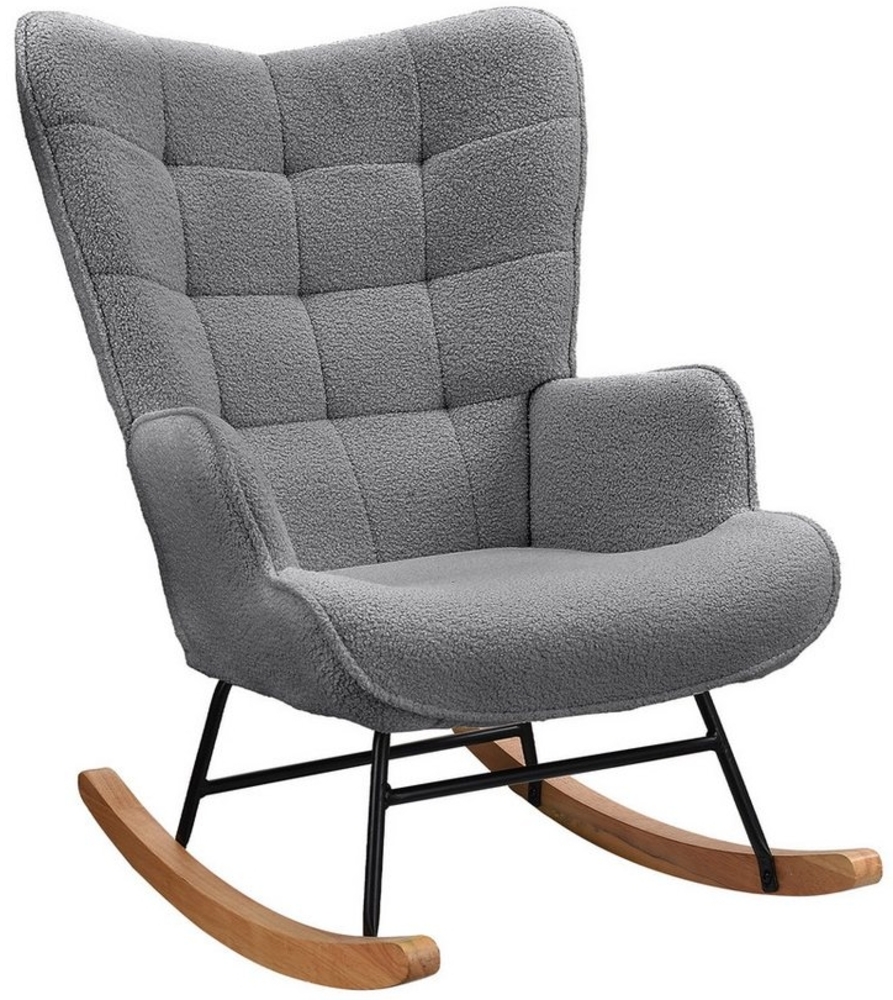 PXloue Schaukelstuhl Stillsessel Relaxsessel Loungesessel, Mit Holzkufen Wohnzimmersessel für Schlafzimmer Kinderzimmer,Teddysamt Bild 1