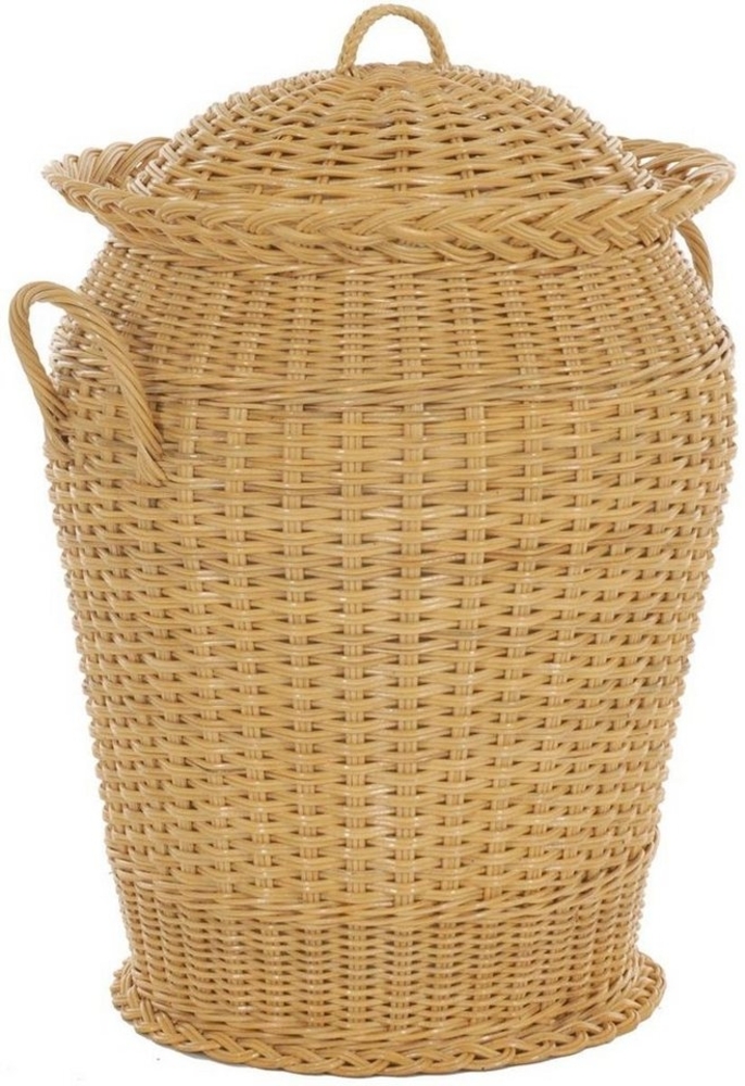 Krines Home Wäschetonne Wäschekorb Wäschetonne Wäschesammler Ø 50 cm aus echtem Rattan, rund mit Deckel und Inlett Bild 1