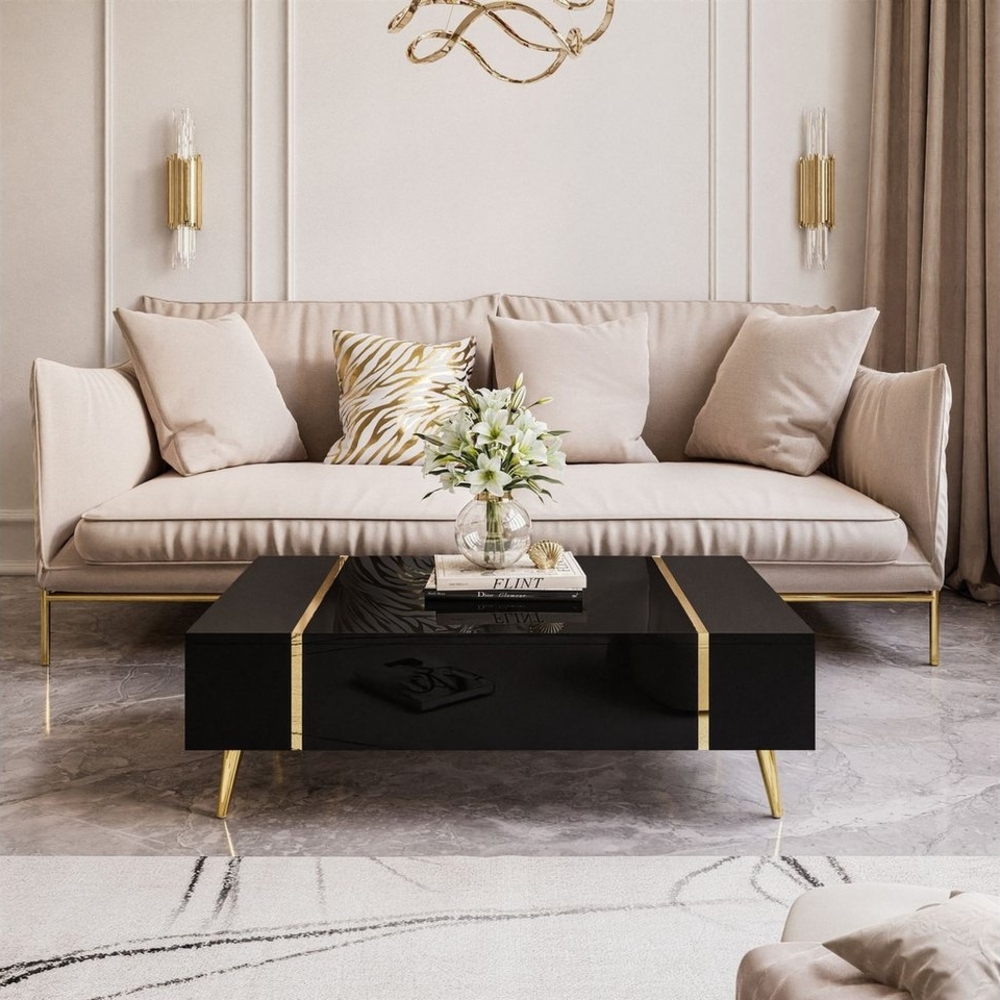 Lookway Couchtisch ONYX auf goldenen Beinen Hochglanz Bild 1