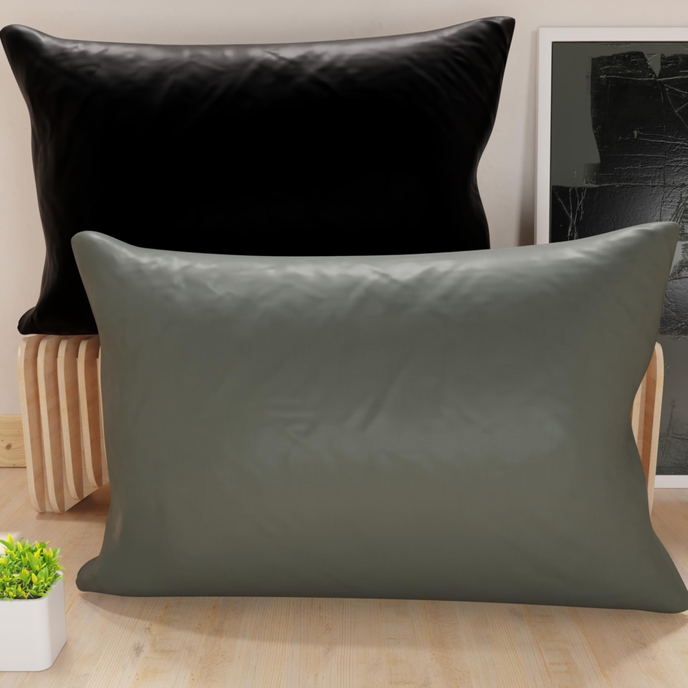 PETTI Artigiani Italiani - Paar Kissenbezüge 145x40 cm aus Mikrofaser, Dekokissen für Schlafzimmer, Sofa, Set mit 2 Kissenbezügen, Kissenbezug Double Face grau und schwarz Bild 1
