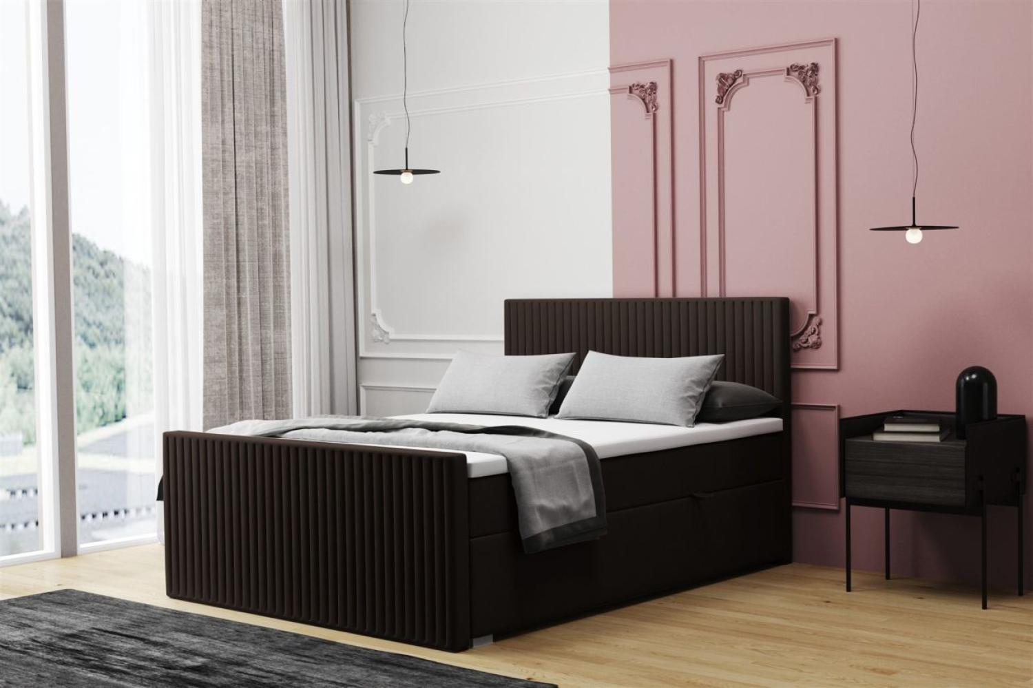 Boxspringbett Schlafzimmerbett MONTY 140x220cm in Stoff Monolith Dunkelbraun Bild 1