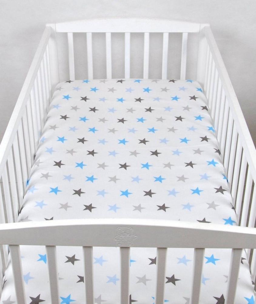 BABYLUX Spannbetttuch 70x140 cm Baby SPANNBETTLAKEN Baumwolle Kinderbett 94. Sterne Blau Bild 1