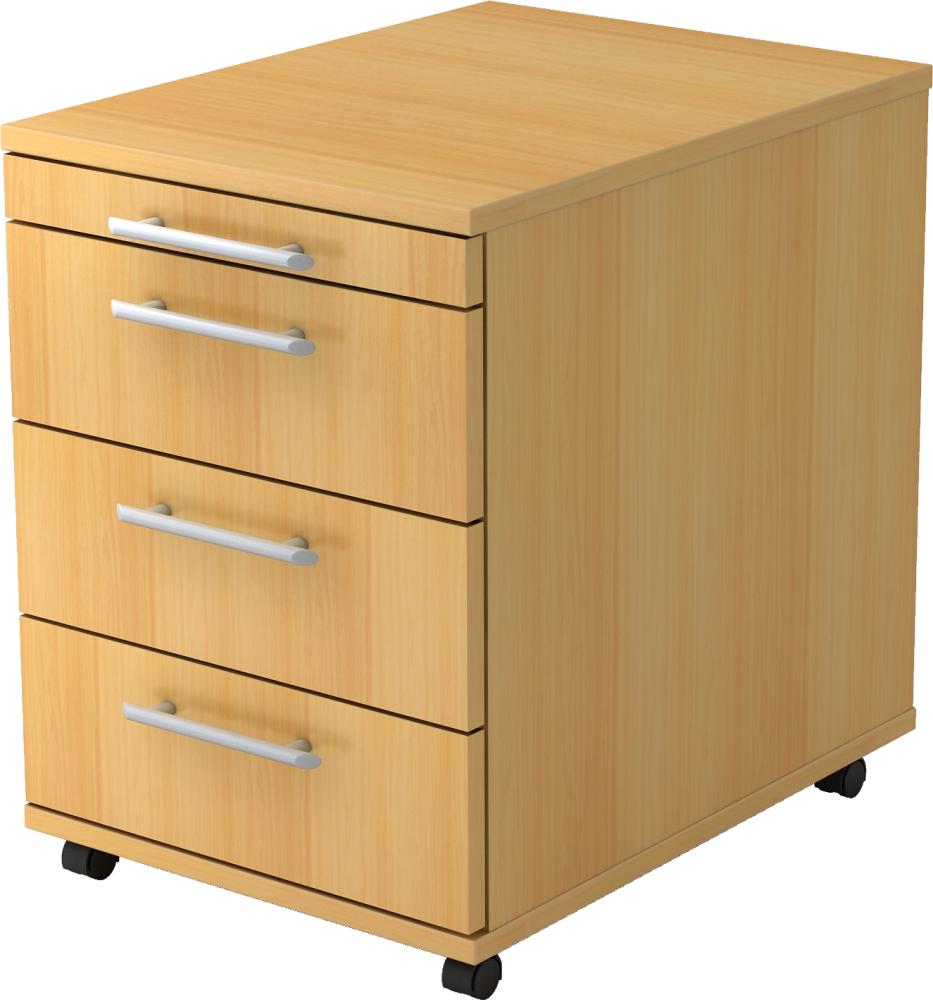 bümö basic Rollcontainer mit Schubladen, Container aus Holz in Buche - Rollwagen für's Büro als Schreibtisch Unterschrank, Bürocontainer od. Schreibtischcontainer mit Relinggriffe, 1606-6-6-RE Bild 1