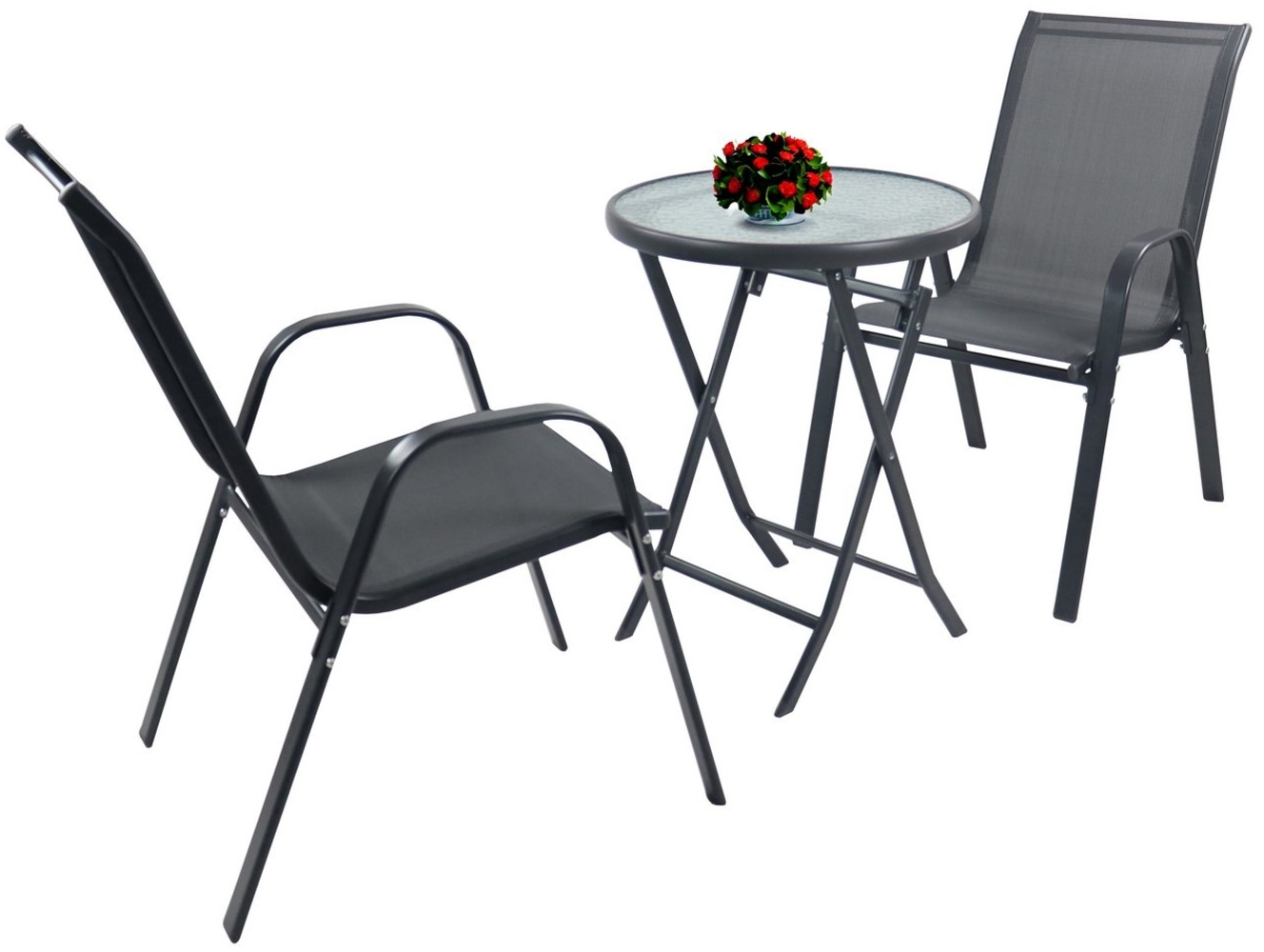 VCM Garten-Essgruppe 3tlg Balkonset Gartenmöbel Stapelstühle Set Sonlas Bild 1
