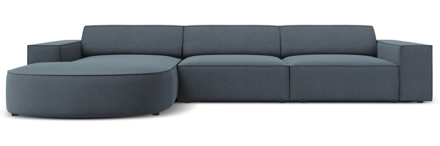 Micadoni 4-Sitzer Samtstoff Sofa Jodie runde Recamiere Links Strukturierter Stoff Blau Kunststoff schwarz Bild 1
