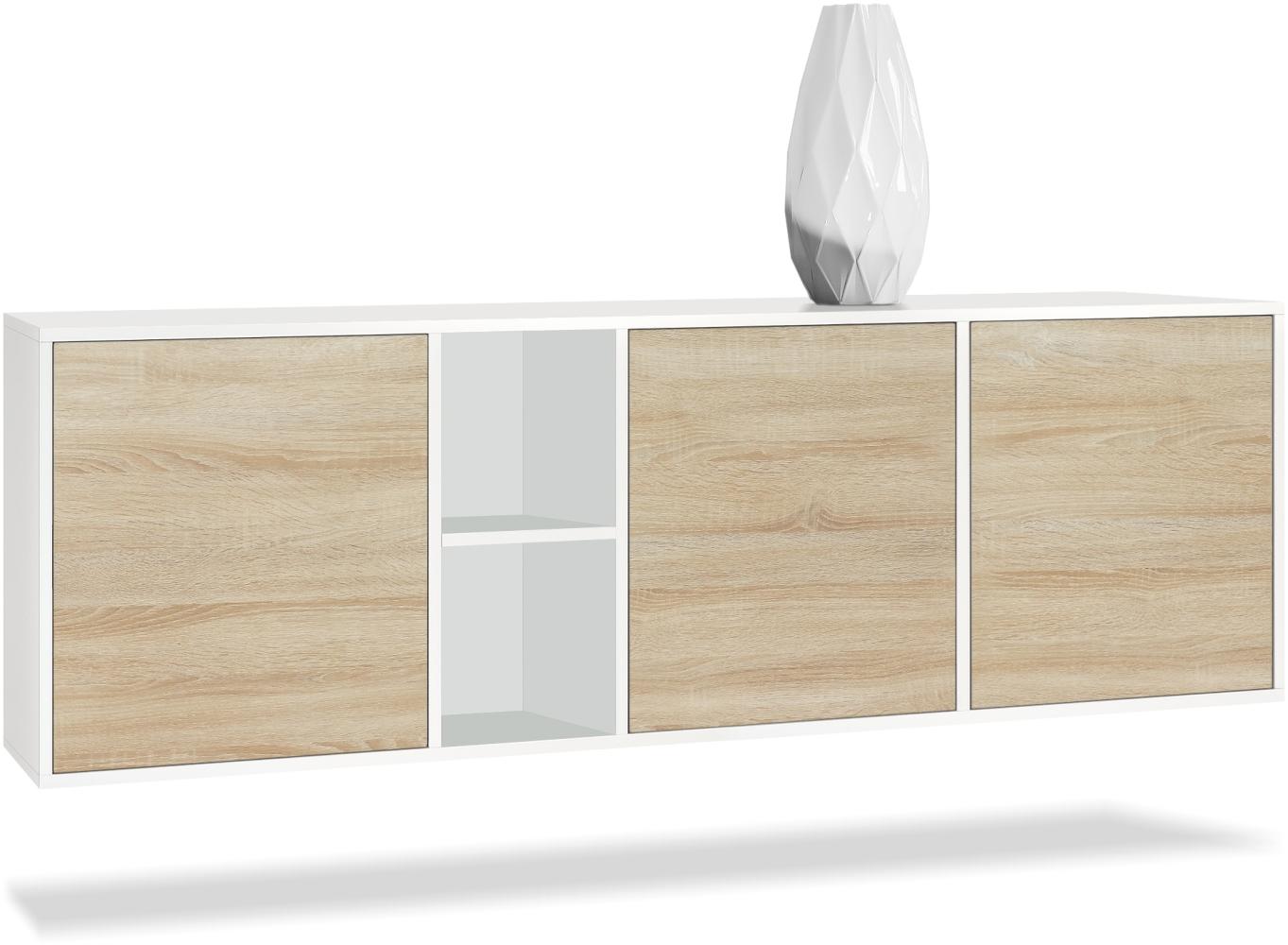 Vladon Kommode Cuba - Weiß matt/Eiche sägerau - Modernes Sideboard für Ihr Wohnbereich - (BxHxT) 182x53x35 cm Bild 1