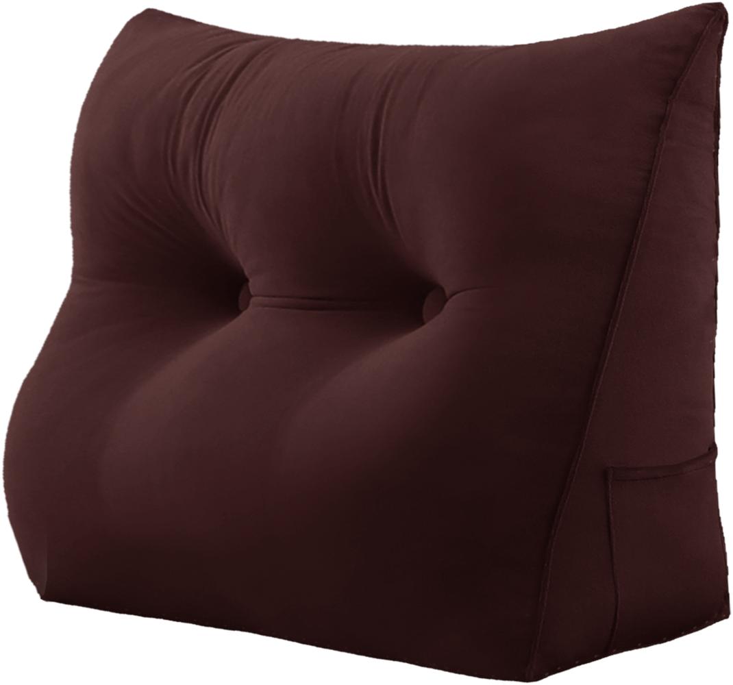 VERCART Großes Keilkissen, Langes Lesekissen, Bettruhe Rückenkissen, Dreieckiges Liegekissen, Dekoratives Kopfteilkissen für Tagesbett oder Tiefes Sofa, Samt Haselnuss Schokolade, 60cm Bild 1