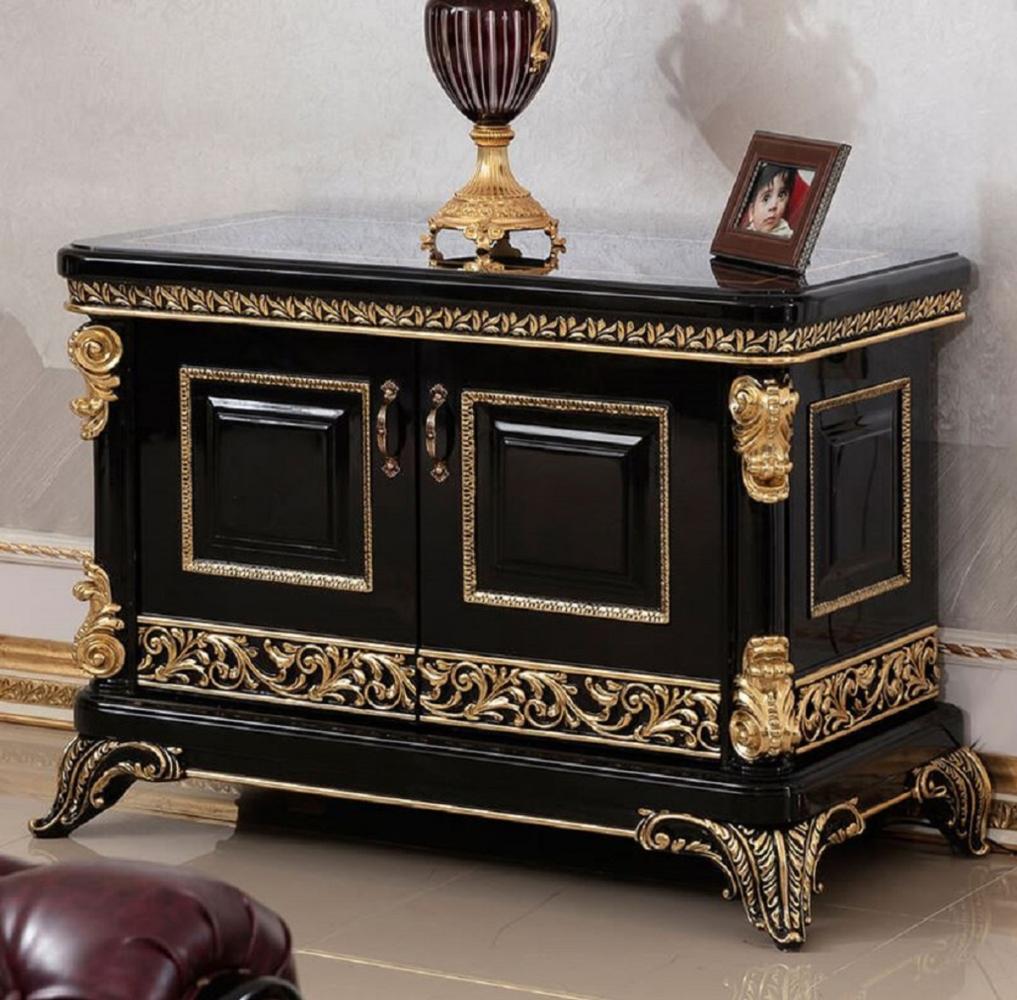 Casa Padrino Luxus Barock TV Schrank Schwarz / Gold - Prunkvolles Massivholz Sideboard mit 2 Türen - Barock Möbel - Edel & Prunkvoll Bild 1