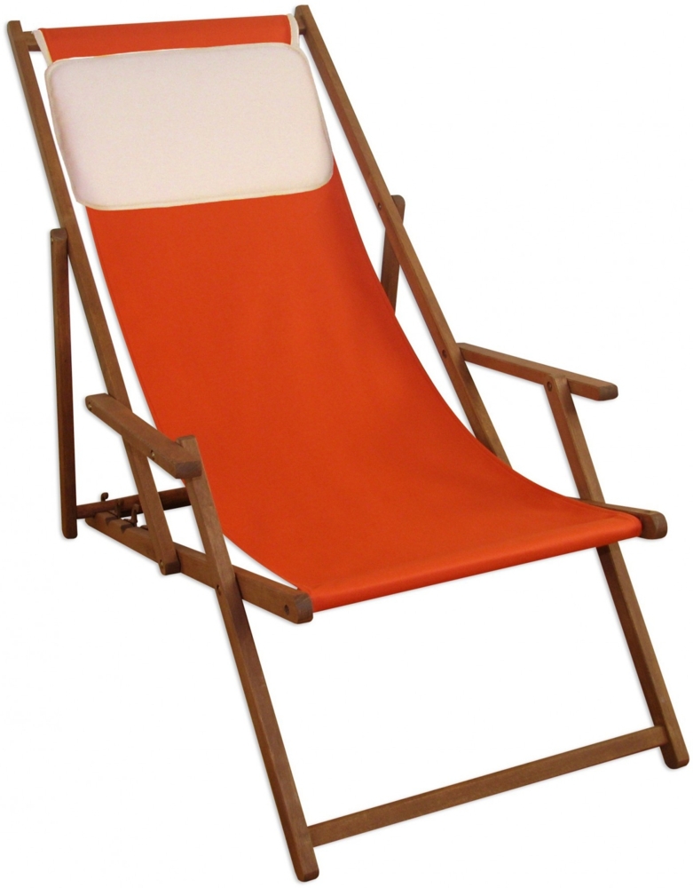 Strandstuhl terracotta Gartenstuhl Sonnenliege Deckchair Buche dunkel Kissen klappbar 10-309KH Bild 1