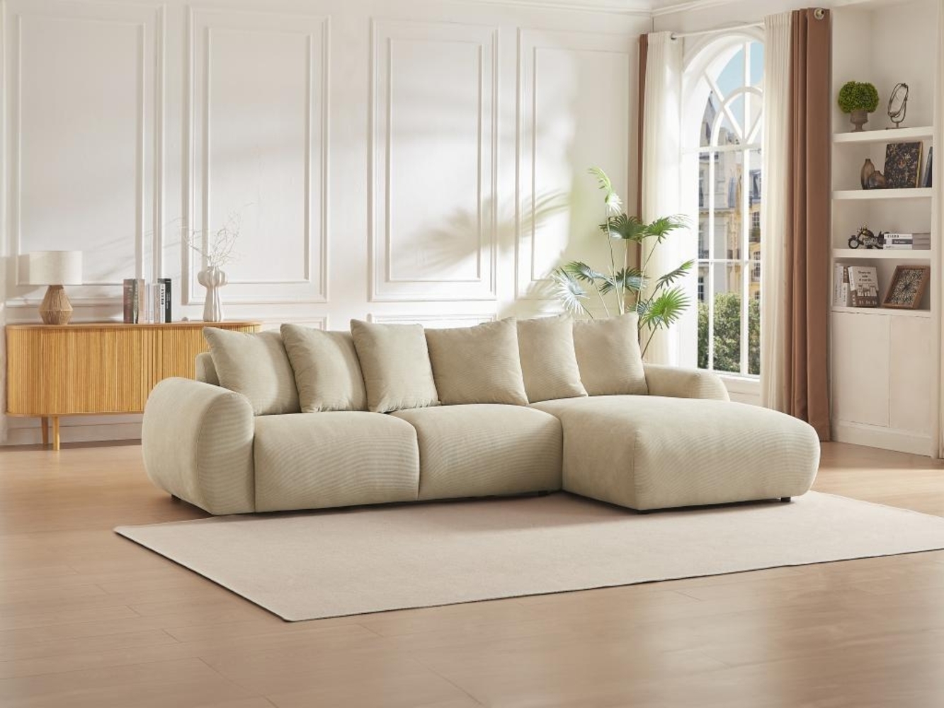 Vente-unique - Ecksofa - Ecke rechts - Strukturstoff - Beige - BAVOPO Bild 1