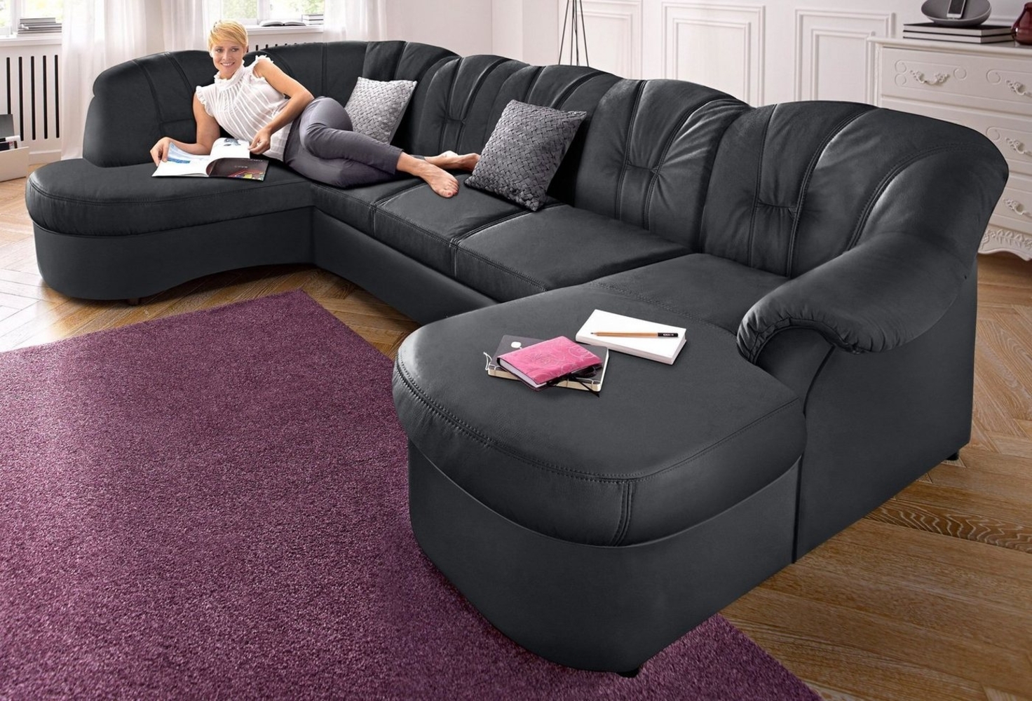 DOMO collection Wohnlandschaft Flores auch in Leder-Bezug, B/T/H: 293/180/86 cm, U-Form, 3 Teile, wahlweise mit Bettfunktion, wahlweise mit Federkern Bild 1