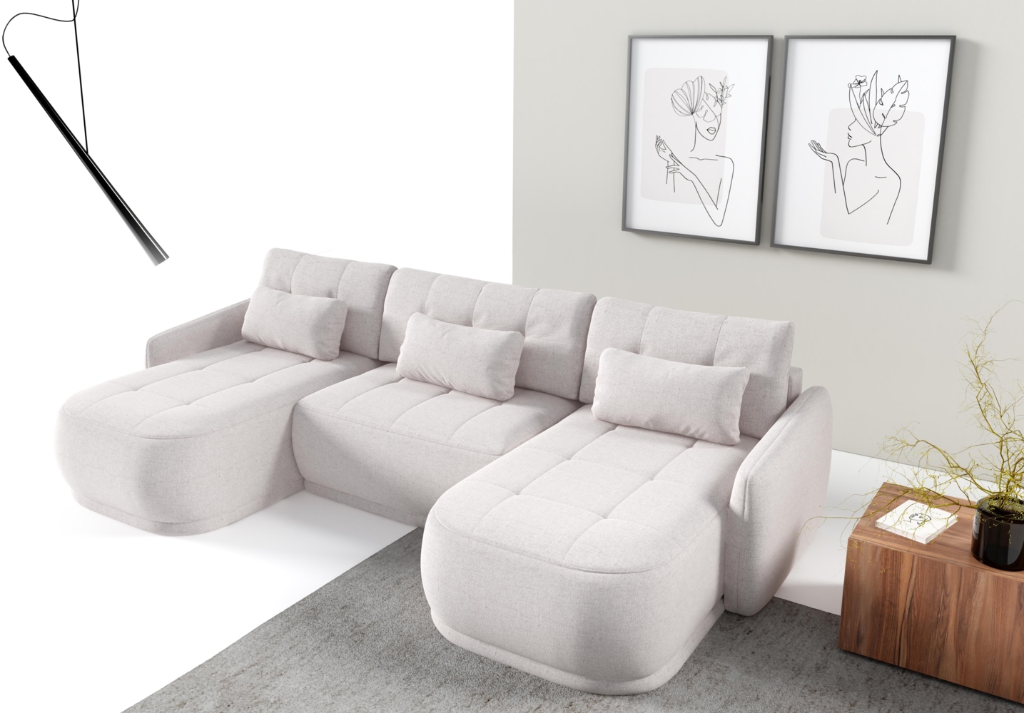 AX LIVING Wohnlandschaft beige creme Colordy U Form Bettkasten 332 cm Bild 1