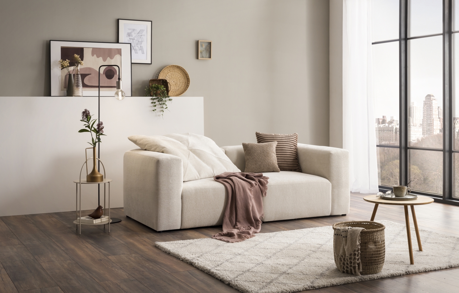 DOMO. collection Sofa 800013, 2-Sitzer Garnitur, rechteckig, gepolsterte Rückenlehne, Modul-Element, 2er Couch, Polsterganitur, 216 x 108 x 69 (BxTxH), natur Bild 1