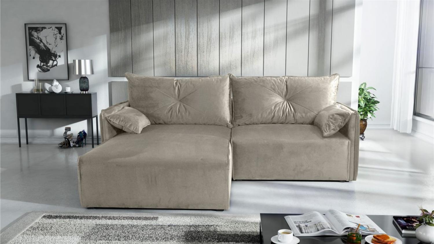 Ecksofa mit Schlaffunktion HUNTER XS in Stoff Royal Graubeige Ottomane Links Bild 1