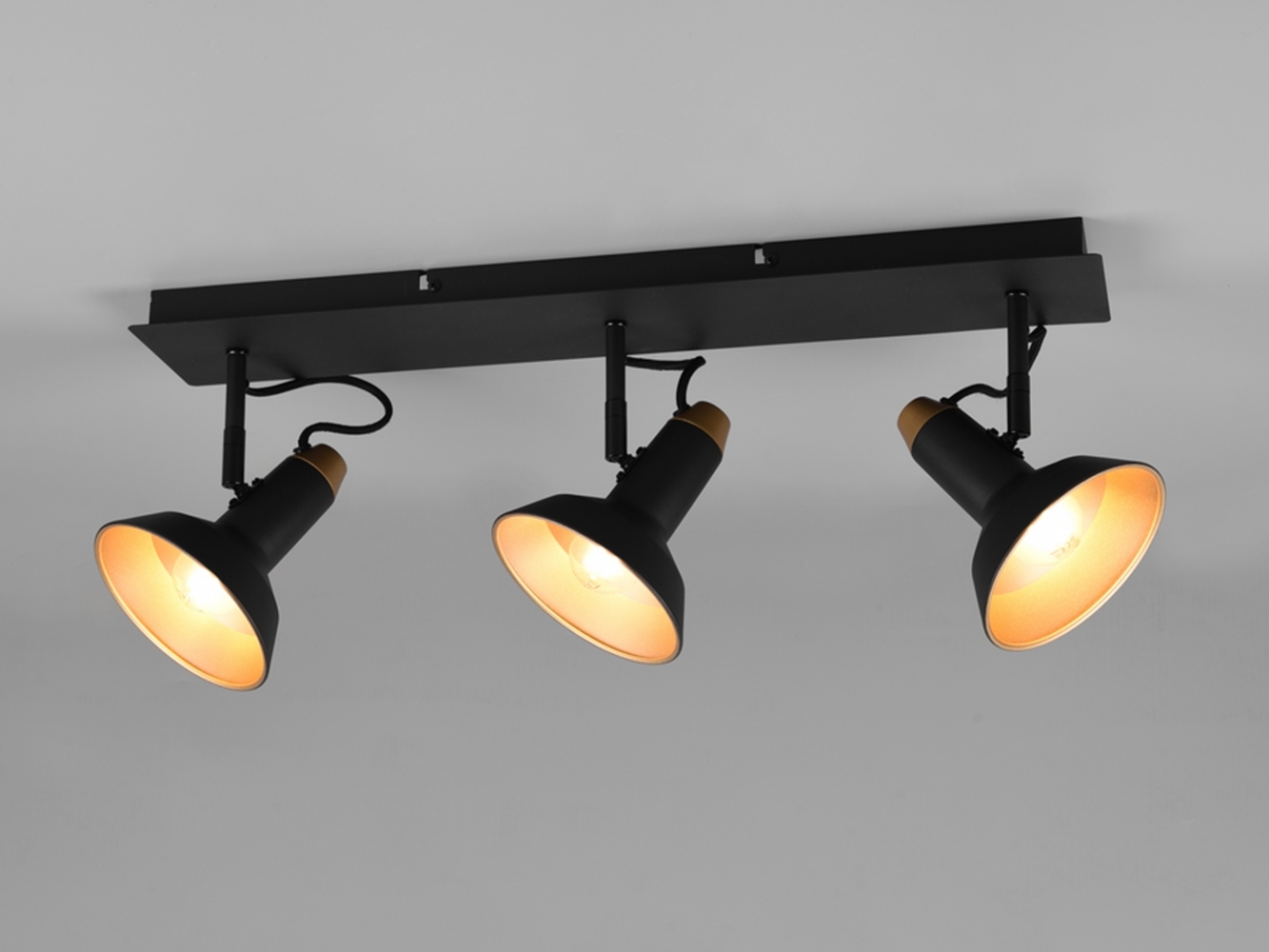 Deckenstrahler ROXIE Retro 3-flammig Metall Schwarz / Gold, Breite 60cm Bild 1