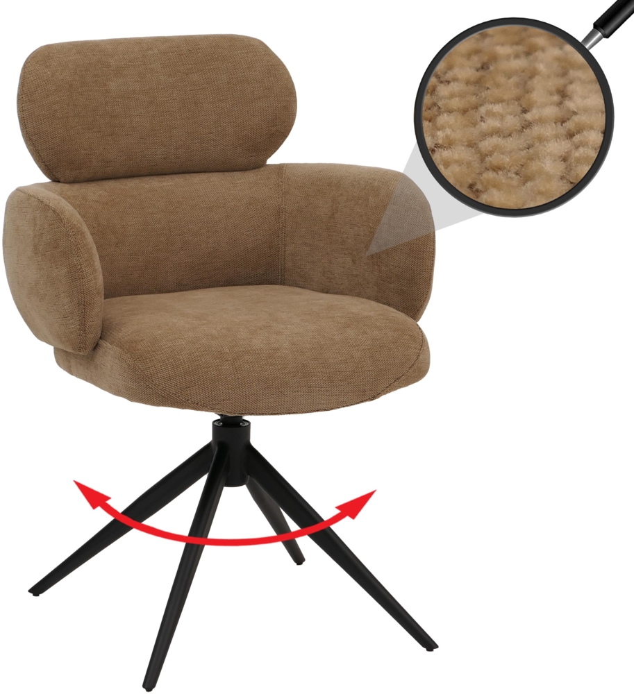 Esszimmerstuhl HWC-O77, Küchenstuhl Polsterstuhl, drehbar Auto-Return, Stoff (310g/m²) Chenille Öko-Tex ~ hellbraun Bild 1