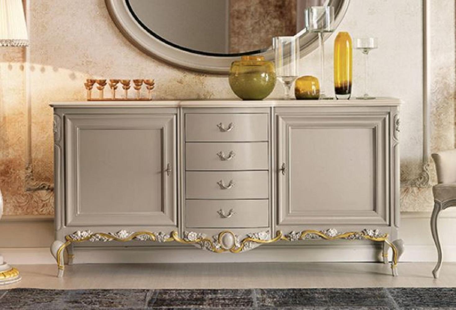 Casa Padrino Luxus Barock Sideboard Grau / Braun / Creme / Gold - Handgefertigter Massivholz Schrank - Barock Möbel - Luxus Möbel Möbel im Barockstil - Luxus Qualität - Made in Italy Bild 1