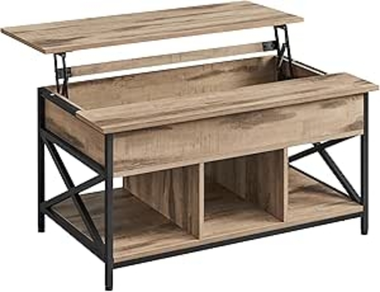 Vasagle höhenverstellbarer Wohnzimmertisch, X-Streben, Spanplatte/Stahl Kamelbraun, 60x100 x (48-62) cm Bild 1