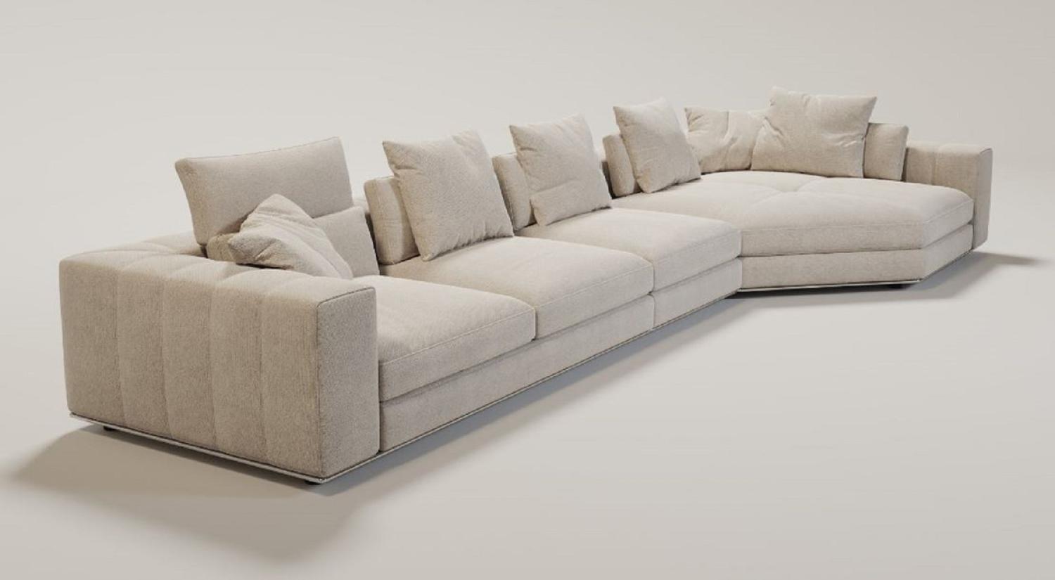 Casa Padrino Luxus Wohnzimmer Sofa mit Kissen Beige / Silber 400x130 x H. 56 cm Bild 1