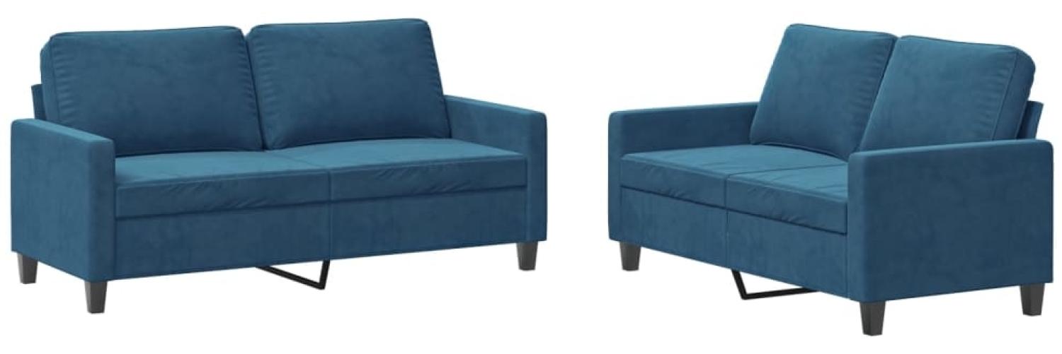 vidaXL 2-tlg. Sofagarnitur mit Kissen Blau Samt 3201505 Bild 1