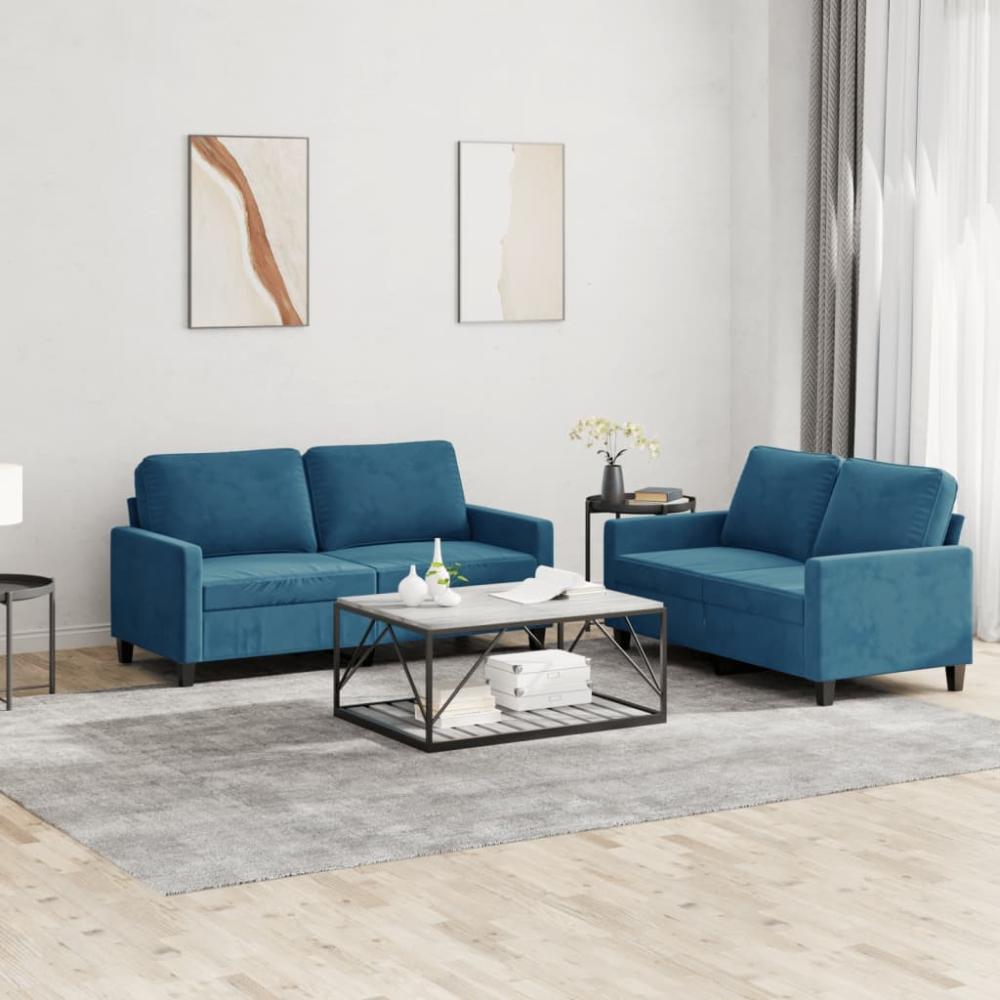 vidaXL 2-tlg. Sofagarnitur mit Kissen Blau Samt 3201505 Bild 1