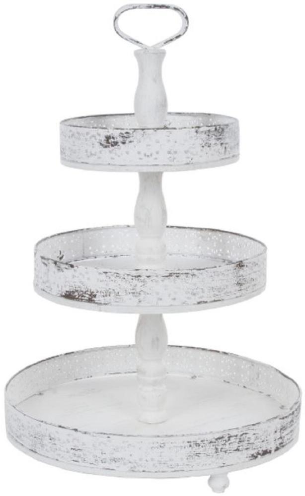 Casa Padrino Landhausstil Shabby Chic Etagere 3-Stufig Antik Weiß Ø 40 x H. 66 cm - Gastronomie Accessoires Bild 1