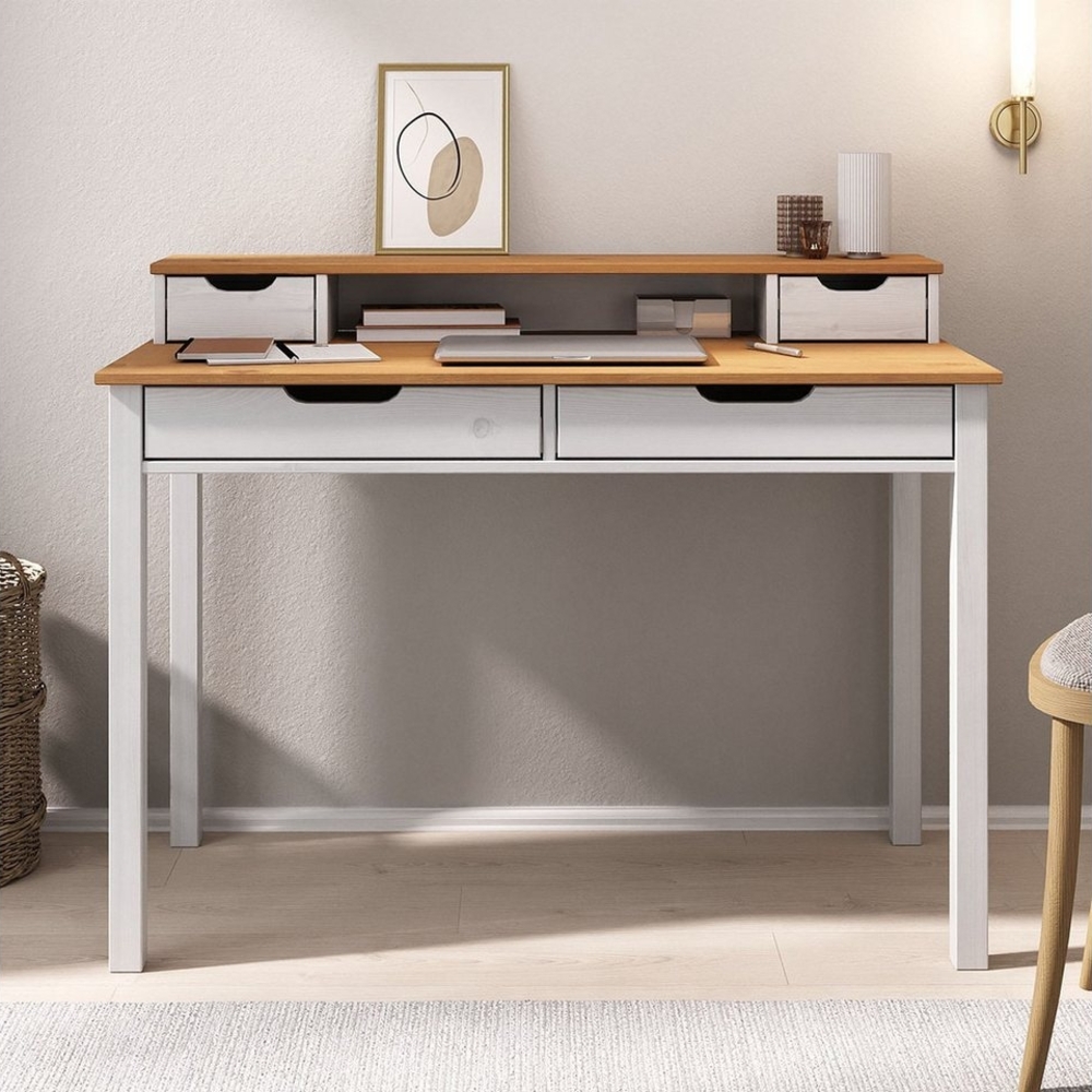 IDIMEX Schreibtisch RAUL, Bürotisch mit Stauraum aus Massivholz mit 4 Schubladen Eiche / weiß Bild 1