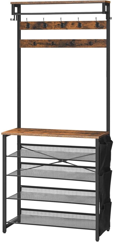 Garderobenständer Schuhregal 5 Ebenen Vintagebraun Metallregal EBF75MT01 Bild 1