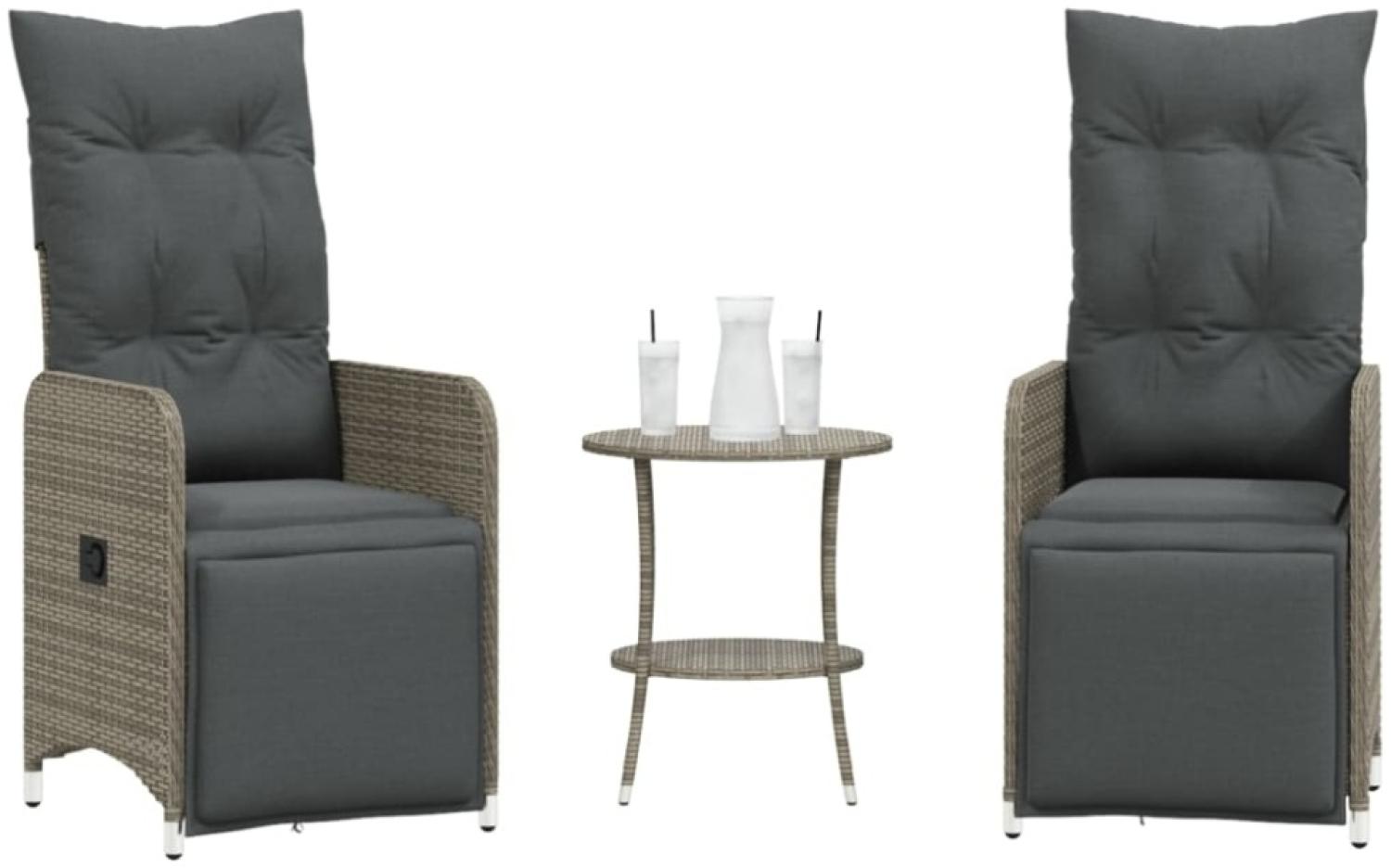 vidaXL Outdoor-Lehnstühle 2 Stk. mit Tisch Grau Poly Rattan 365707 Bild 1