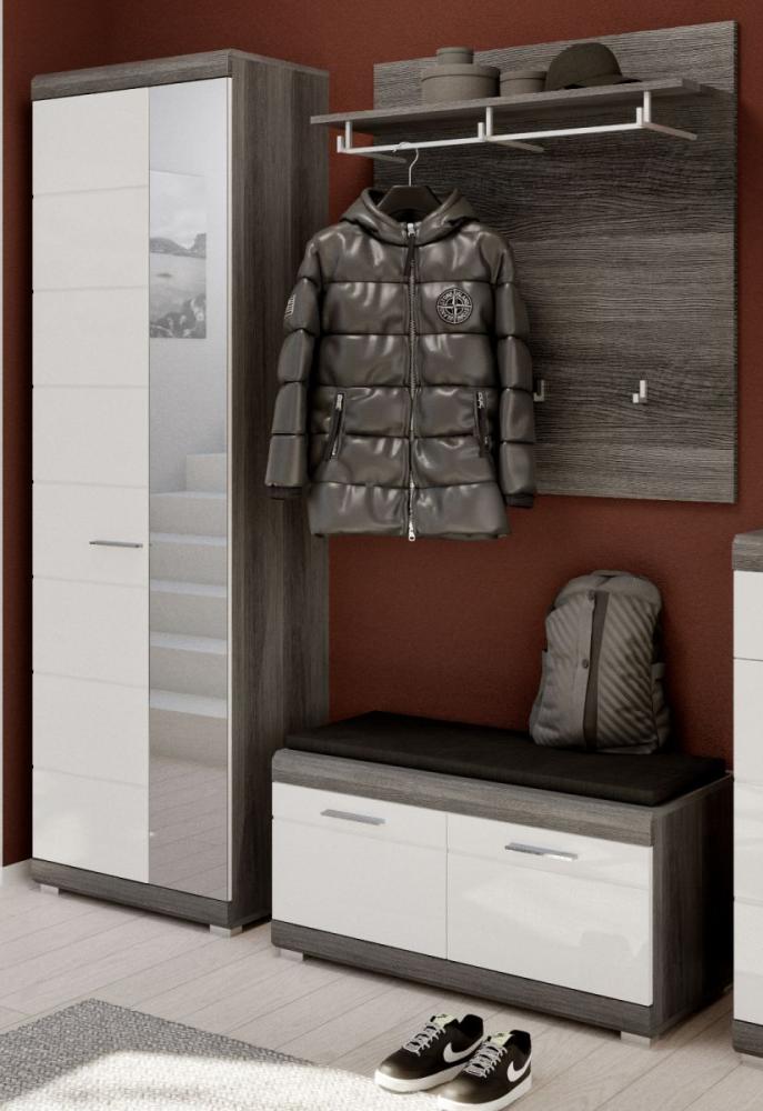 Garderobe Set Shawn weiß Hochglanz und Rauchsilber grau 3-tlg Bild 1