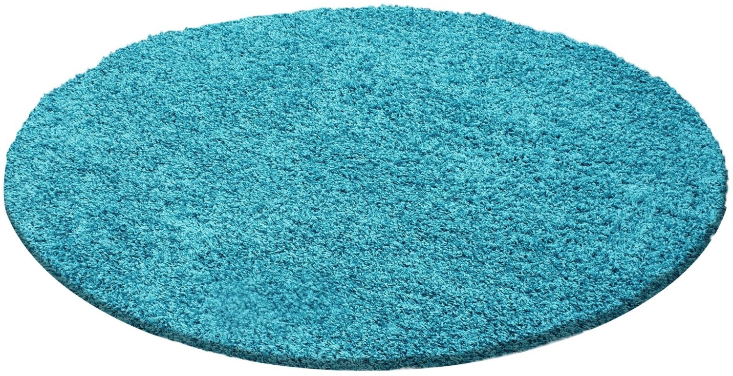 Hochflor Teppich Lux rund - 120 cm Durchmesser - Türkis Bild 1