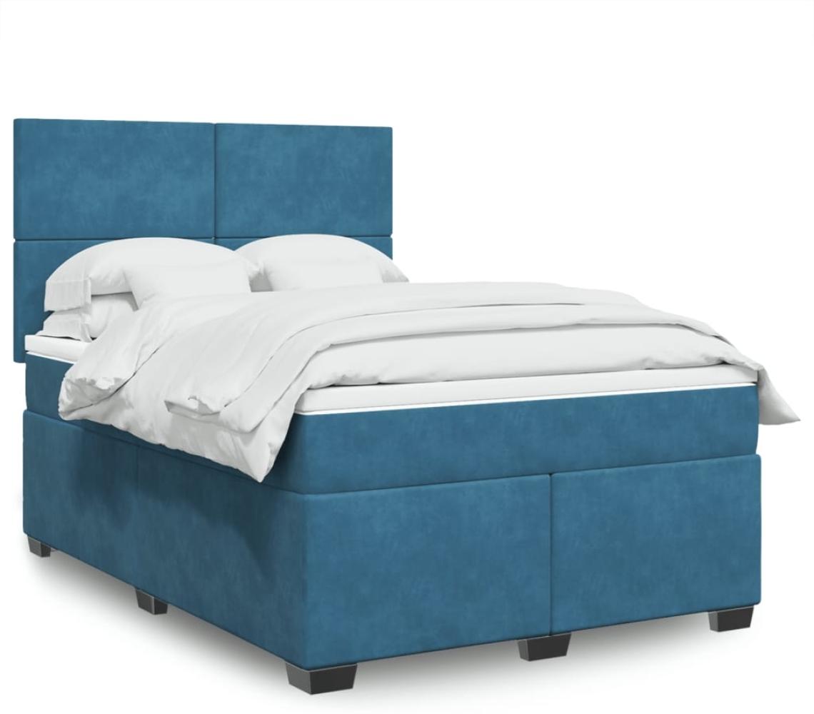 vidaXL Boxspringbett mit Matratze Blau 160x200 cm Samt 3293252 Bild 1