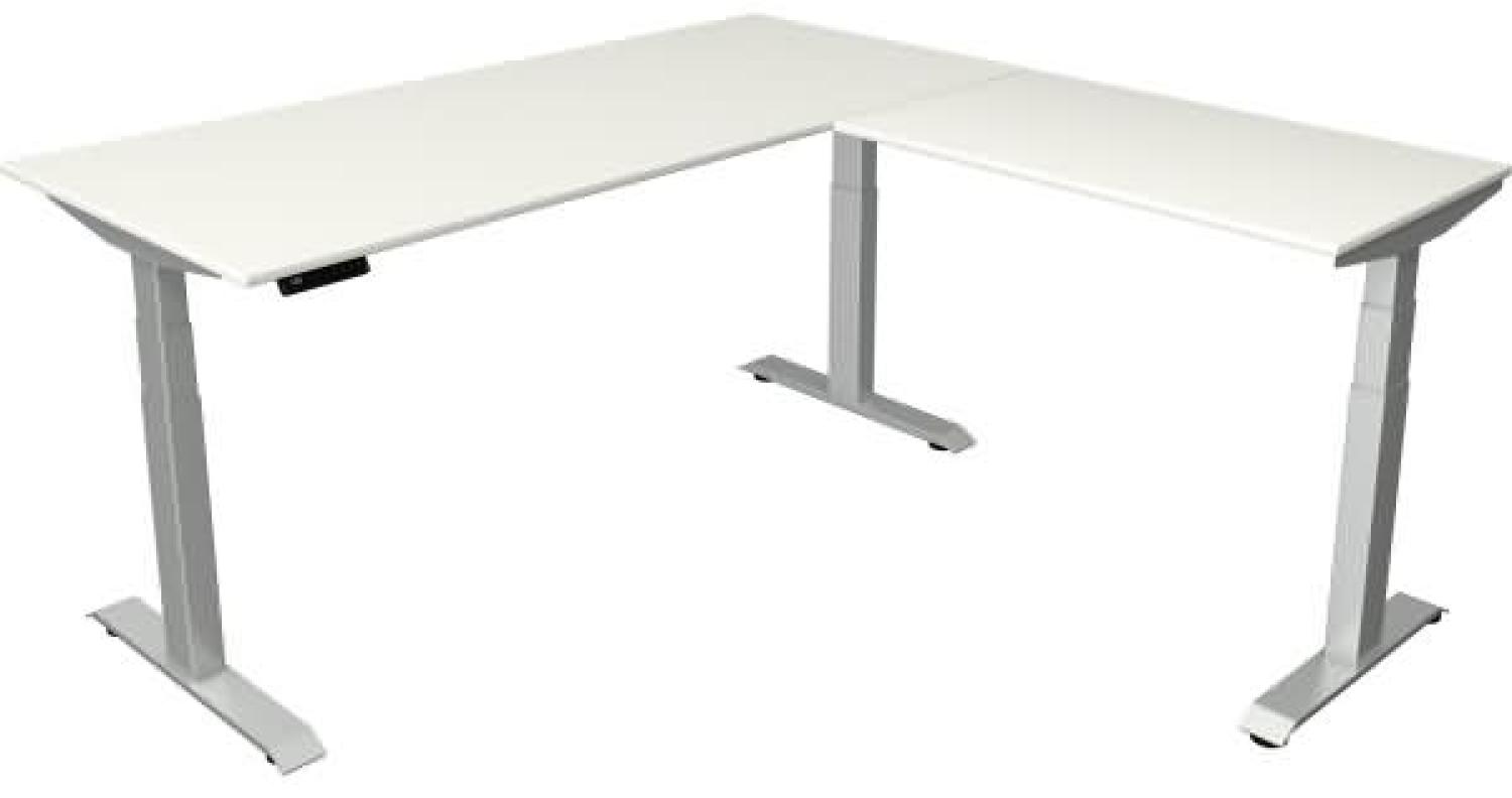 Kerkmann Schreibtisch Sitz-Stehtisch Move 4 silber 180x80x64-129cm mit Anbau elektr. höhenverstellbar weiß Bild 1