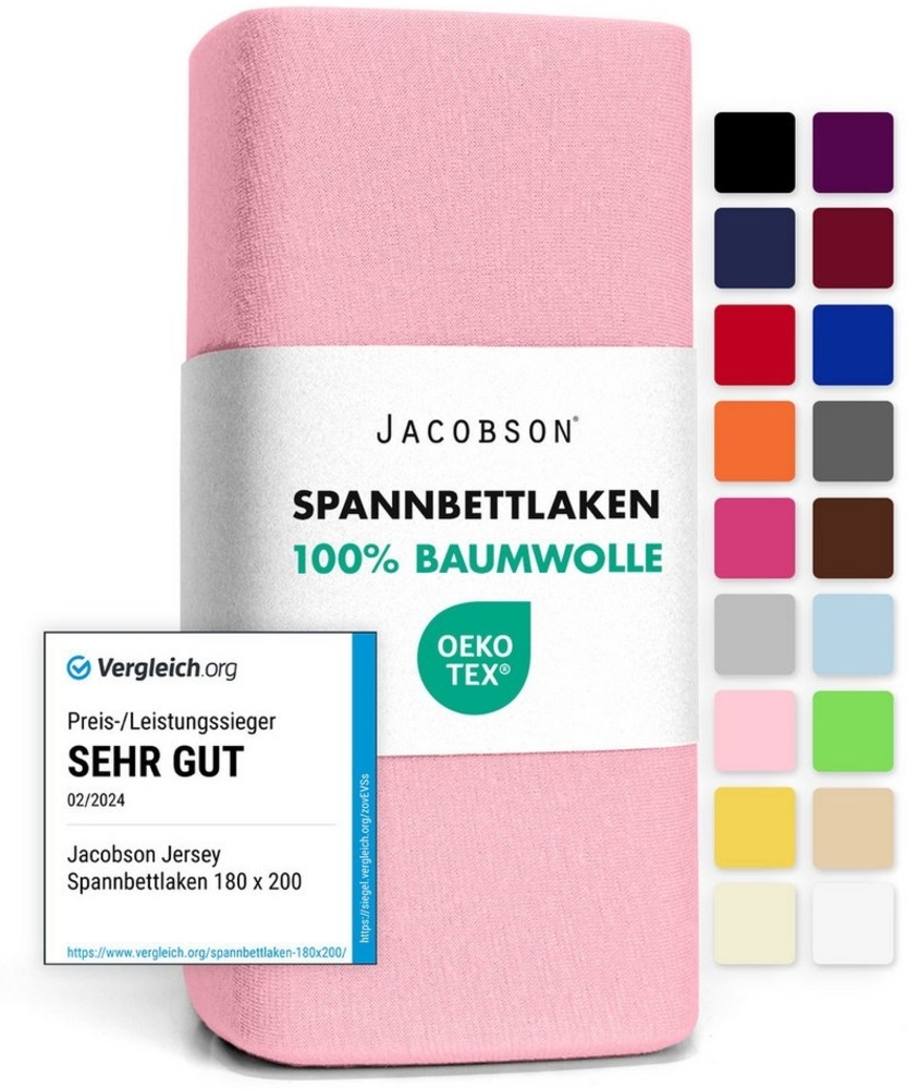 Jacobson Spannbettlaken aus 100% Baumwolle, Jersey Bettlaken 160 g/m², Spannbetttuch mit Gummizug, OEKO-TEX®, pflegeleicht, viele Farben Bild 1