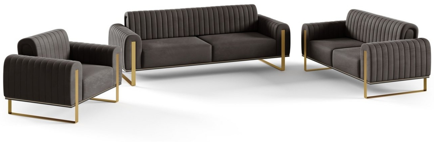Sofaset Designersofas VALERIE 3-2-1 in Stoff Elisa Velvet Schwarz Bild 1