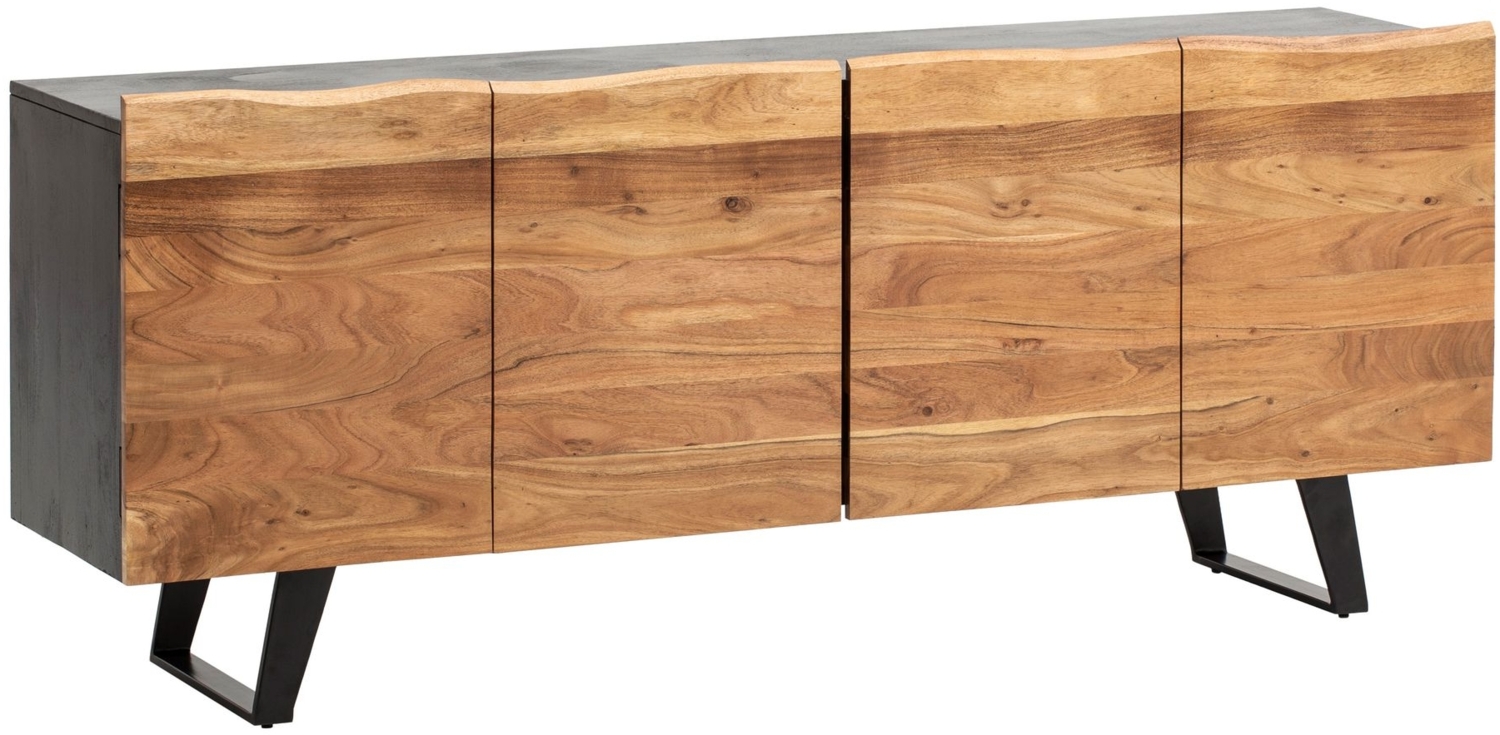 Sideboard Akazie Massivholz 180 x 75 x 45 cm Anrichte Schwarz mit Baumkante, Kommode mit Türen, Kommodenschrank Flurschrank Modern, Standschrank Wohnzimmer mit Metallbeine Bild 1