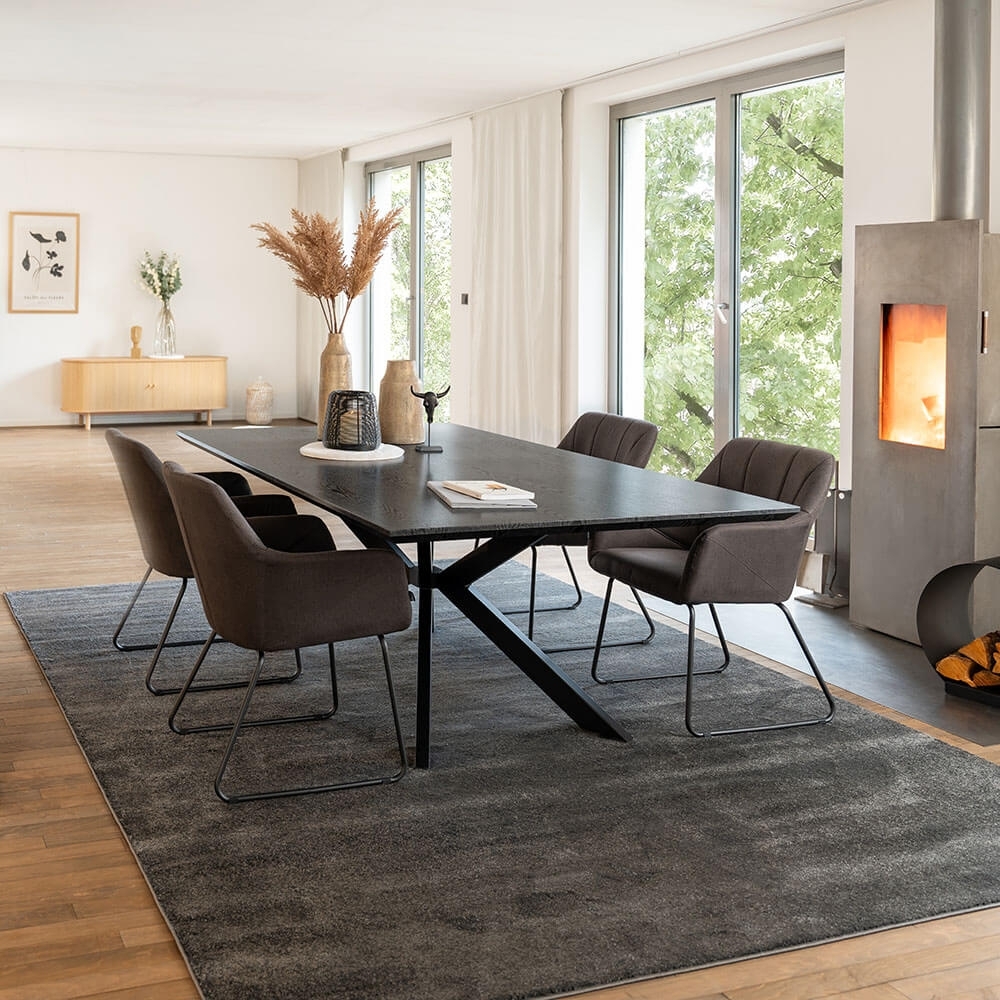 HOME DELUXE Essgruppe Eckig AVENCIA inkl. Sternfuß - 200 x 120 cm Dark Oak 4 Stühle Anthrazit Bild 1