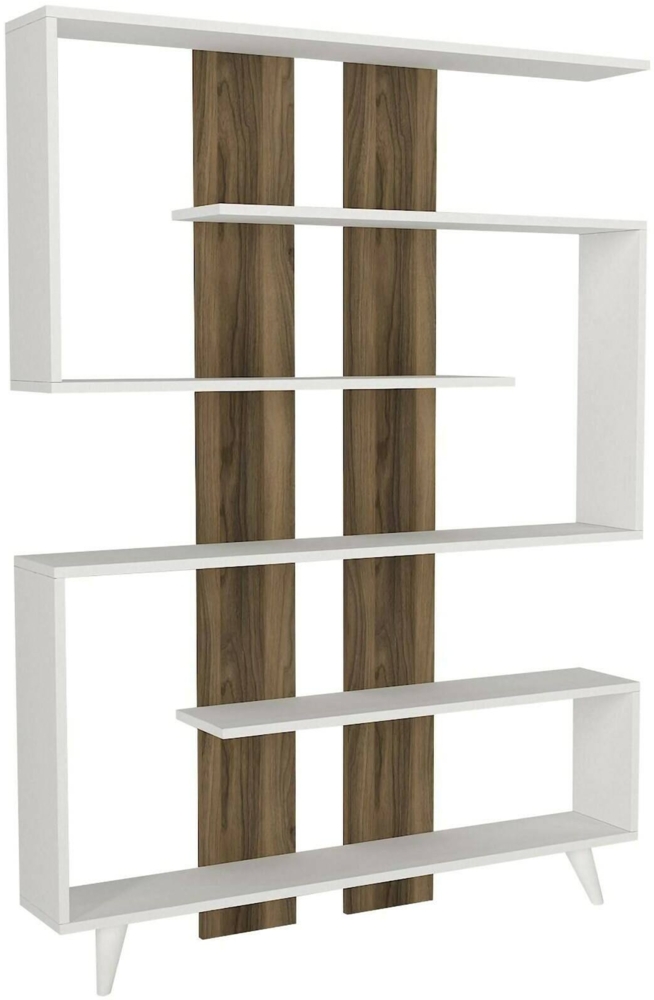 Dmora Bücherregal Spodumene, Büroregal, Mobiler Buchhalter, Bücherbrett, 120x20h162 cm, Weiß und Walnuss Bild 1