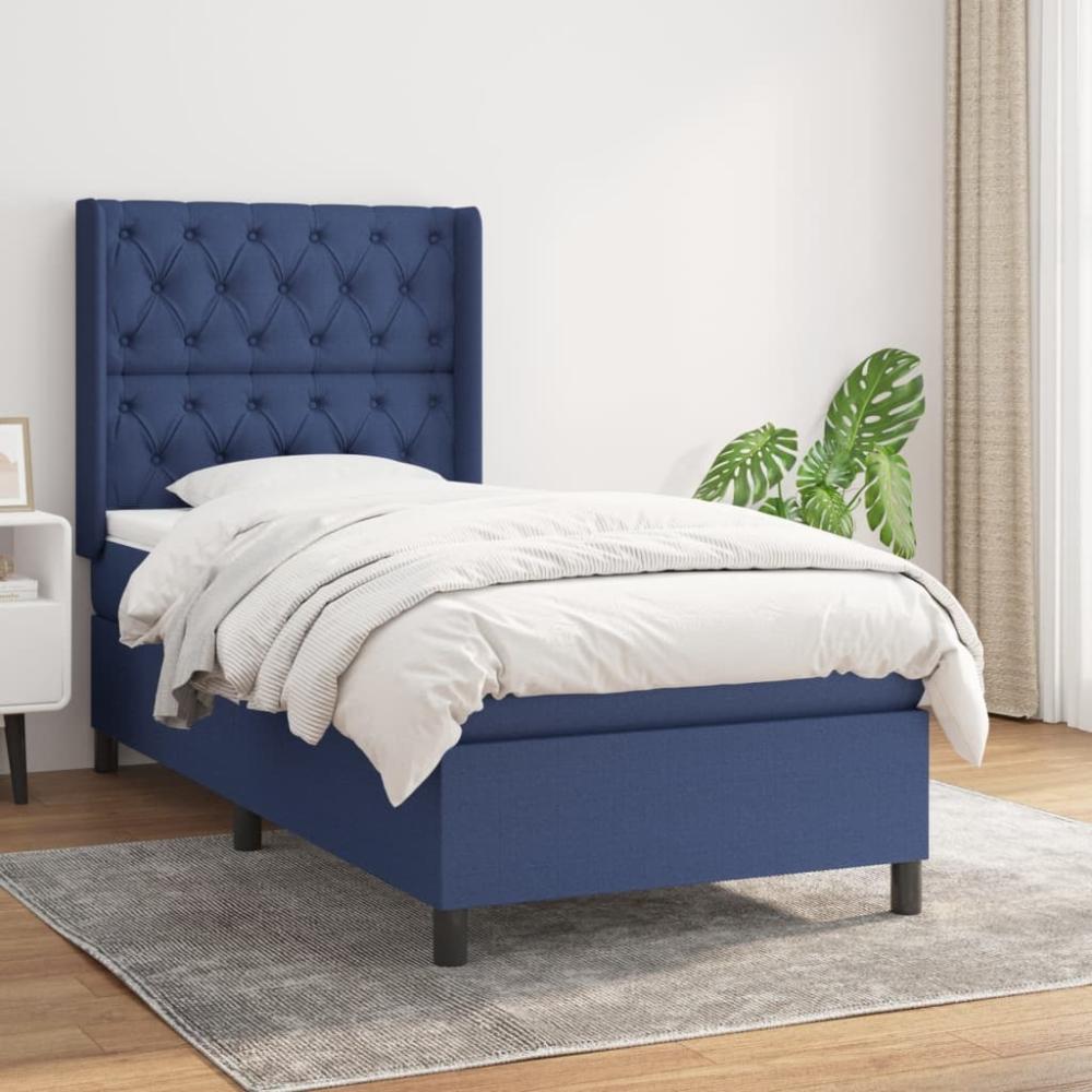 vidaXL Boxspringbett mit Matratze Blau 80x200 cm Stoff 3131631 Bild 1