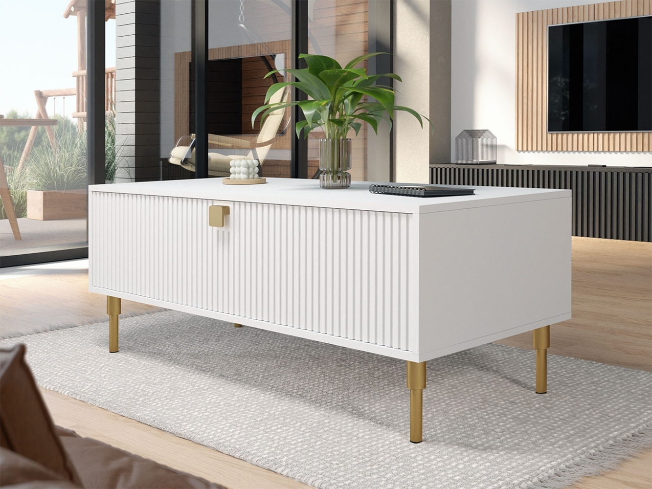 Couchtisch Duconi 05, Weiß/Gold, 120x55 cm Bild 1