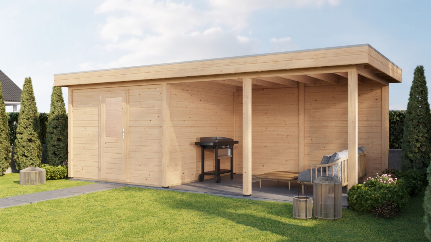 Lugarde Select Modern Gartenhaus mit Vordach Mannheim 300x300cm + 400cm - Unbehandelt Bild 1