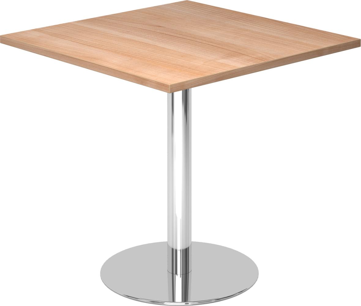 bümö Besprechungstisch, Esstisch klein, Tisch eckig 80x80 cm - kleiner Esstisch Nussbaum, Rundtisch Esstisch 2 Personen mit Holz-Platte, Säule aus Metall verchromt, Konferenztisch, Bistrotisch, STF88-N-C Bild 1